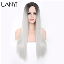Lanyi длинные прямые волосы парики средняя часть синтетические волосы парик Омбре 2 тона цвета жаропрочные волокна парики для женщин Косплей