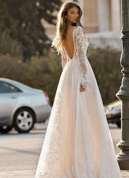 2020 Elegant Berta Wedding Dresses Sexy Deep V Neck Backless 3D Flora Lace Appliques Beach Bridal Gown Custom Robe De Mariee