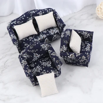 

7 pcs Wooden Floral Sofa Cushions Kit for 1/12 Scale Dolls House Miniature Furniture Decoration Kids Child Pretend Play Toys
