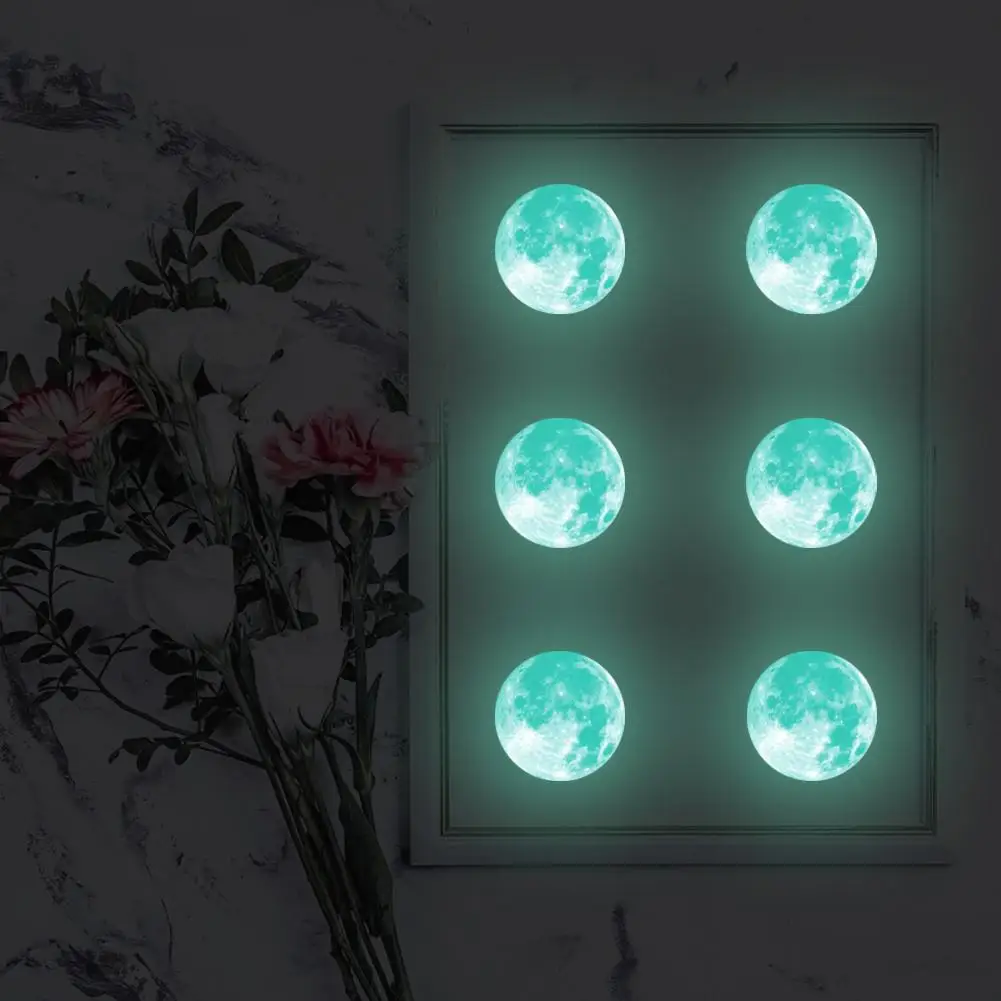3D Moon Planet Green Luminous DIY Wall Sticker Kids Bedroom Living Room Decoration Waterproof Photography Background