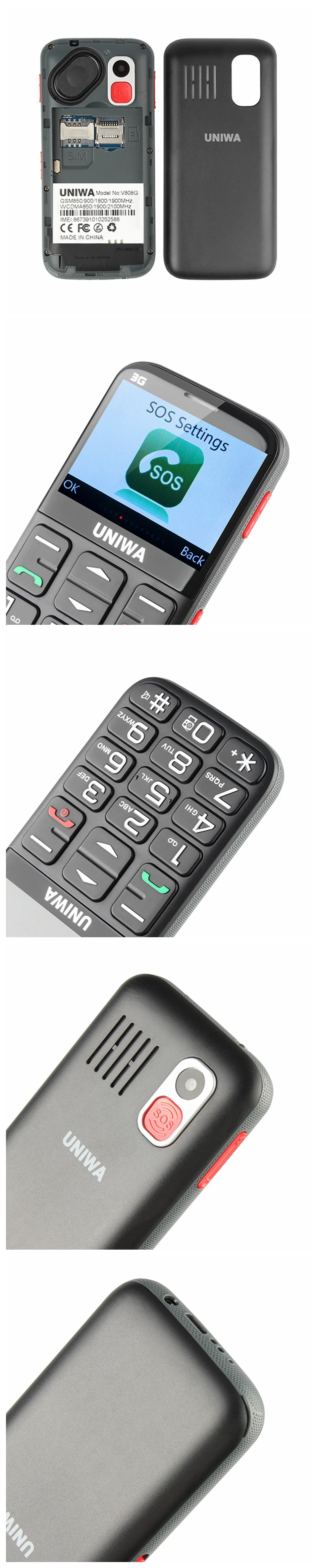 UNIWA V808G Mobile Phone Russian Keyboard 3G WCDMA Strong Torch Senior Cellphone Elderly Old Man Big SOS Push-Button Phone