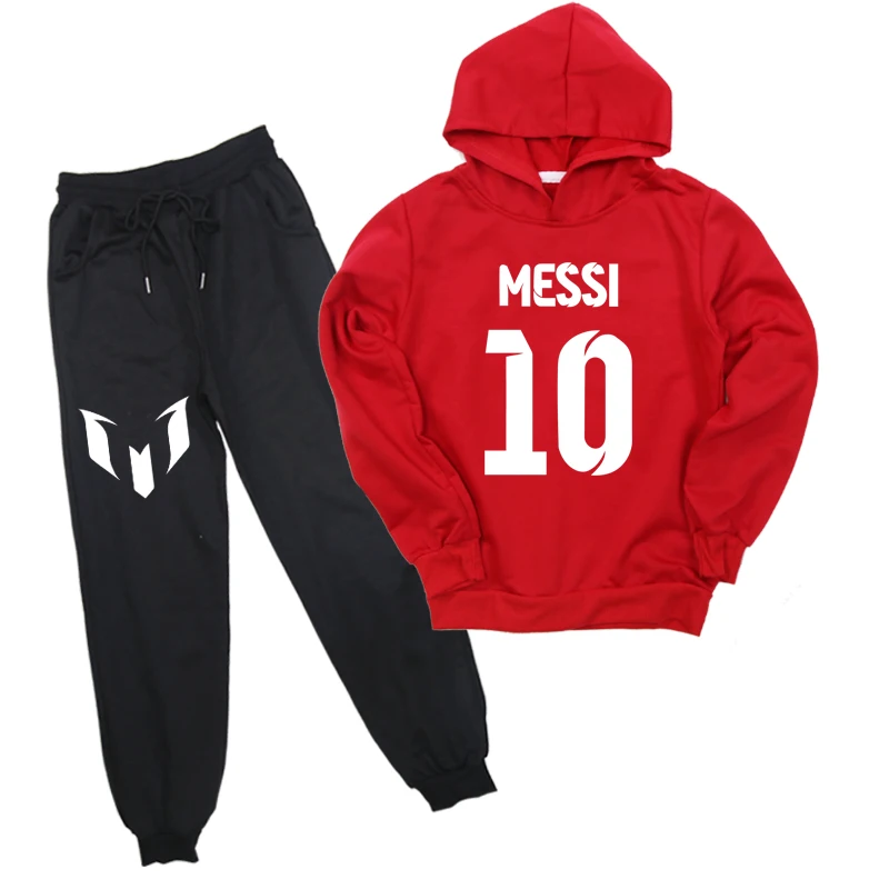 Дети Мальчики Девочки Messi 10 Толстовка брюки костюм толстовки повседневный комплект из свитера с брюками пуловеры топы для детей Сюрприз подарок