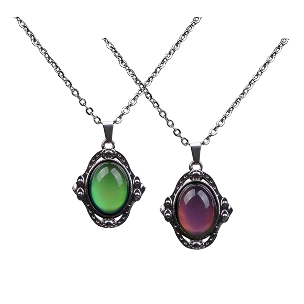 Pack of 2 PCS Royal Vintage Color Change Oval Stone Pendant Mood Feeling Temperature Necklace Jewelry Gift