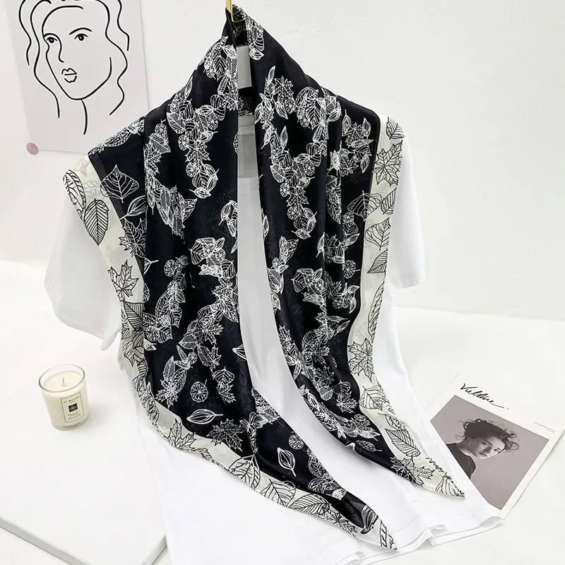 New-Ins-Style-Fresh-Literary-Simulation-Silk-Scarf-Women-Simple-and-Fashionable-Plant-Flower-Print-Decorative.jpg Új Ins Stílusú Friss Irodalmi Szimuláció Selyem Sál Nők Egyszerű És Divatos Növényi Virágnyomtatott Dekoratív Négyzet - Image 6