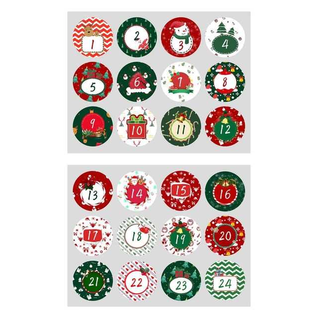 Christmas Advent Calendar Stickers 1-24 Number Christmas Countdown Stickers  For Gift Sealing Stickers Cartoon Stickers DIY Craft - AliExpress