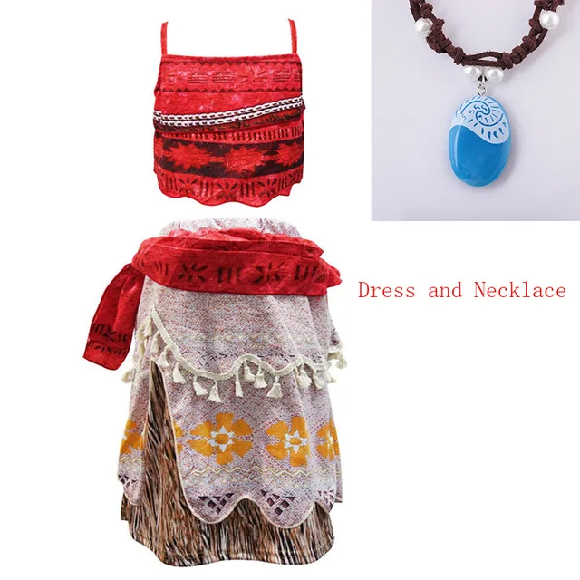 Dress and Neckalce Летнее платье Моана для девочек, платья принцессы Моаны, Детские праздничные маскарадные костюмы с париком, детская одежда, одежда Vaiana - Цвет: Dress and Neckalce