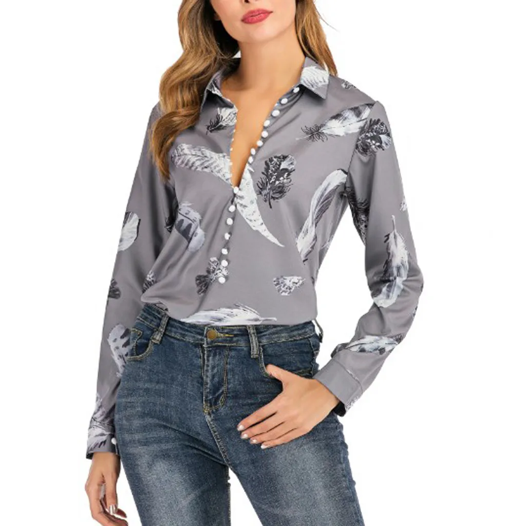 Ropa mujer vestidos verao, осень и зима, новинка, v-образный вырез, сексуальный принт с перьями, длинный рукав, рубашка для женщин, blusas mujer de fashion