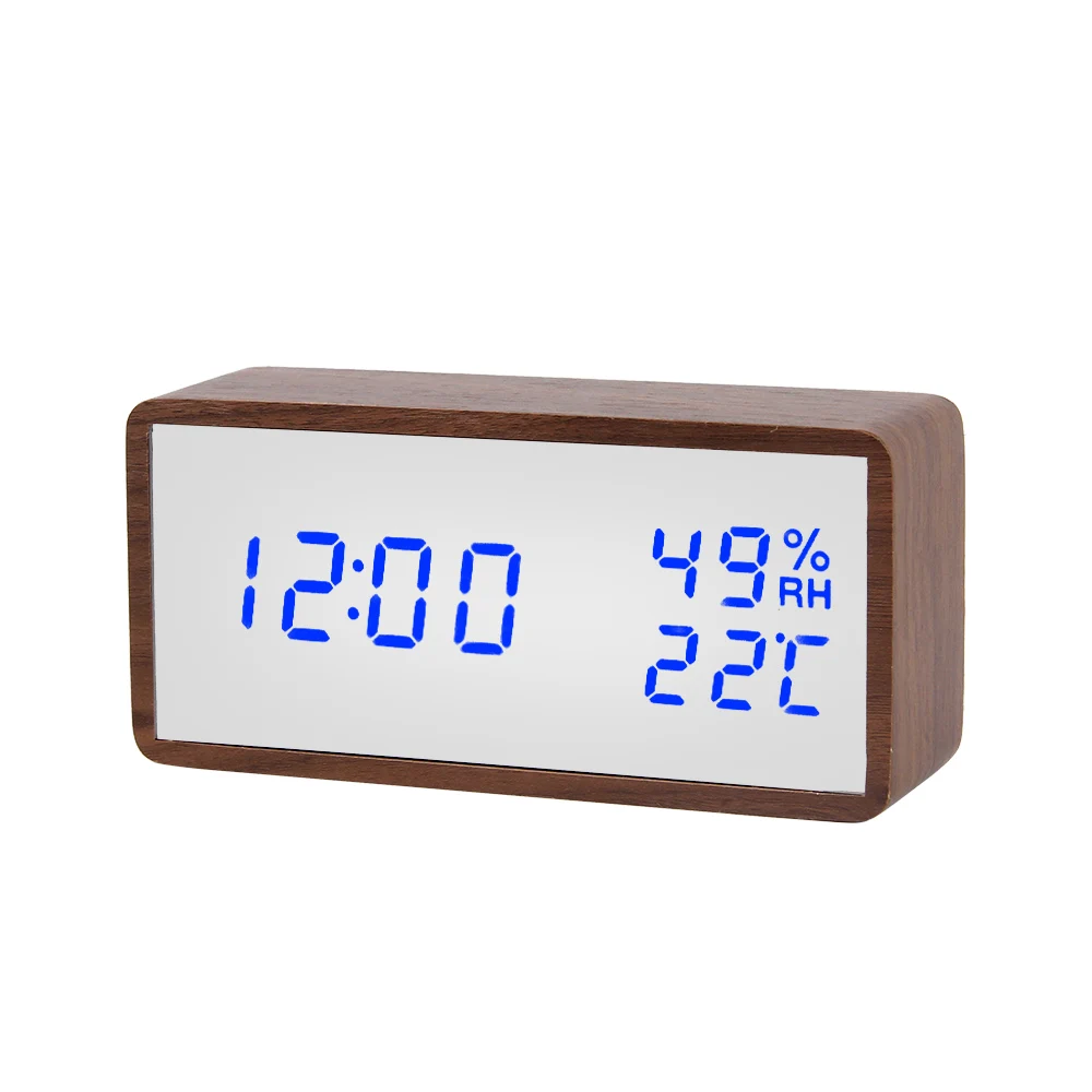 Светодиодный Деревянный Будильник Цифровые зеркальные настольные часы Голосовое управление Повтор температуры дисплей Despertador настольные часы USB/AAA - Цвет: 1-4