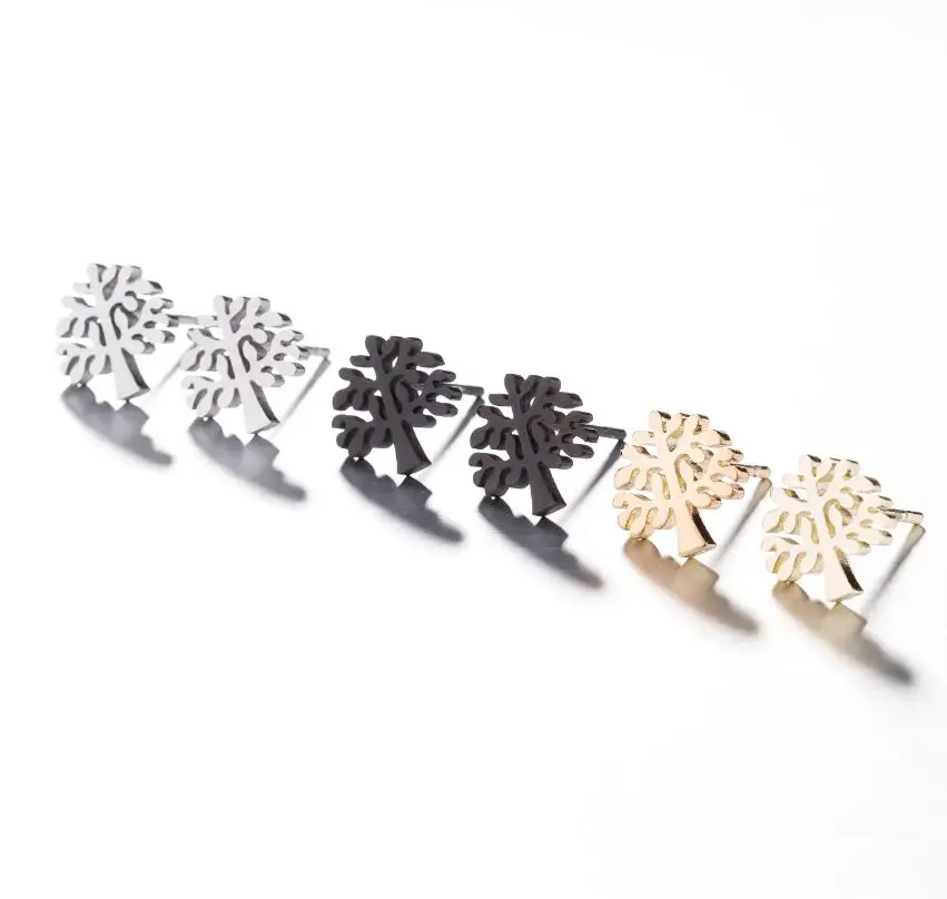 Stainless Steel Tree Of Life Stud Earrings Minimalist Simple Plant Earing for Women Ladies Daily Party Jewelry Drop Shipping | Украшения и