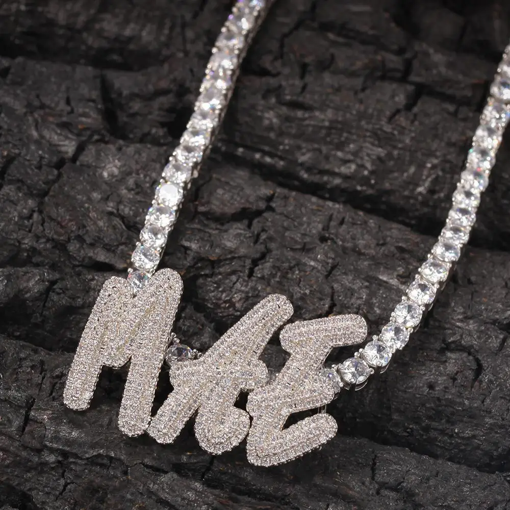 THE BLING KING Double-layer Overlapping Cursive Font Pendant Solid make Your Words Necklaces Zirconia Unisex Jewelry 2020 New
