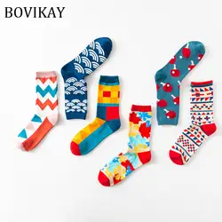 3 пар/упак. цветок морская волна моды Happy Socks в британском стиле носки трикотажные хлопковые спортивные носки мужские Супермен носки до