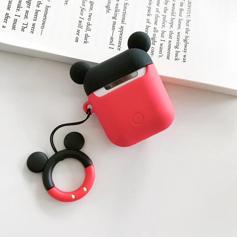 Мультяшный чехол для AirPods милые крышка силикона Bluetooth защитный чехол для наушников Apple Airpods 2 пальца кольцо Микки и Минни Маус