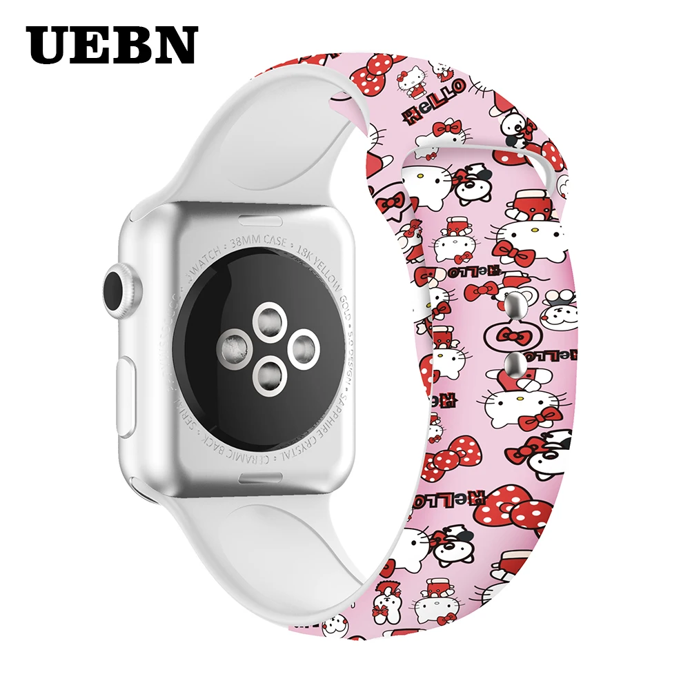 UEBN Hello Kitty Силиконовый ремешок для apple watch 38 42 40 44 мм печать Сменный ремень для iwatch серии 4 3 2 1 ремешки для часов
