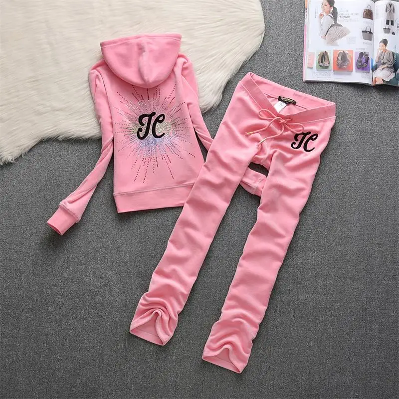 

Juicy Lovers Brand Fashion Slim Women Sporting Suits Velvet Jogging Women's Tracksuits Hooded Collar Casual Sportswear suit