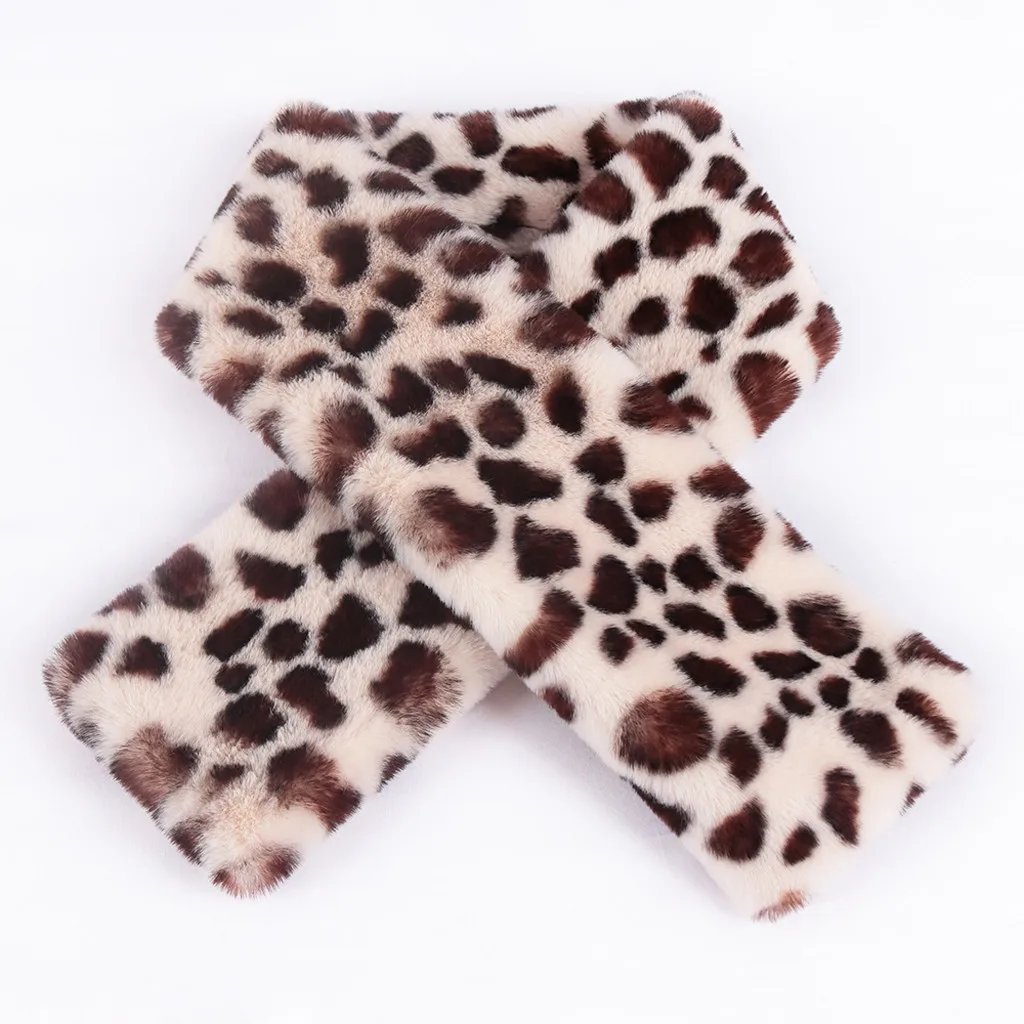 

winter NEW children winter leopard animal print furs scarf warm girls kids fur collar neck warmer neckerchief cross scarves #Zer