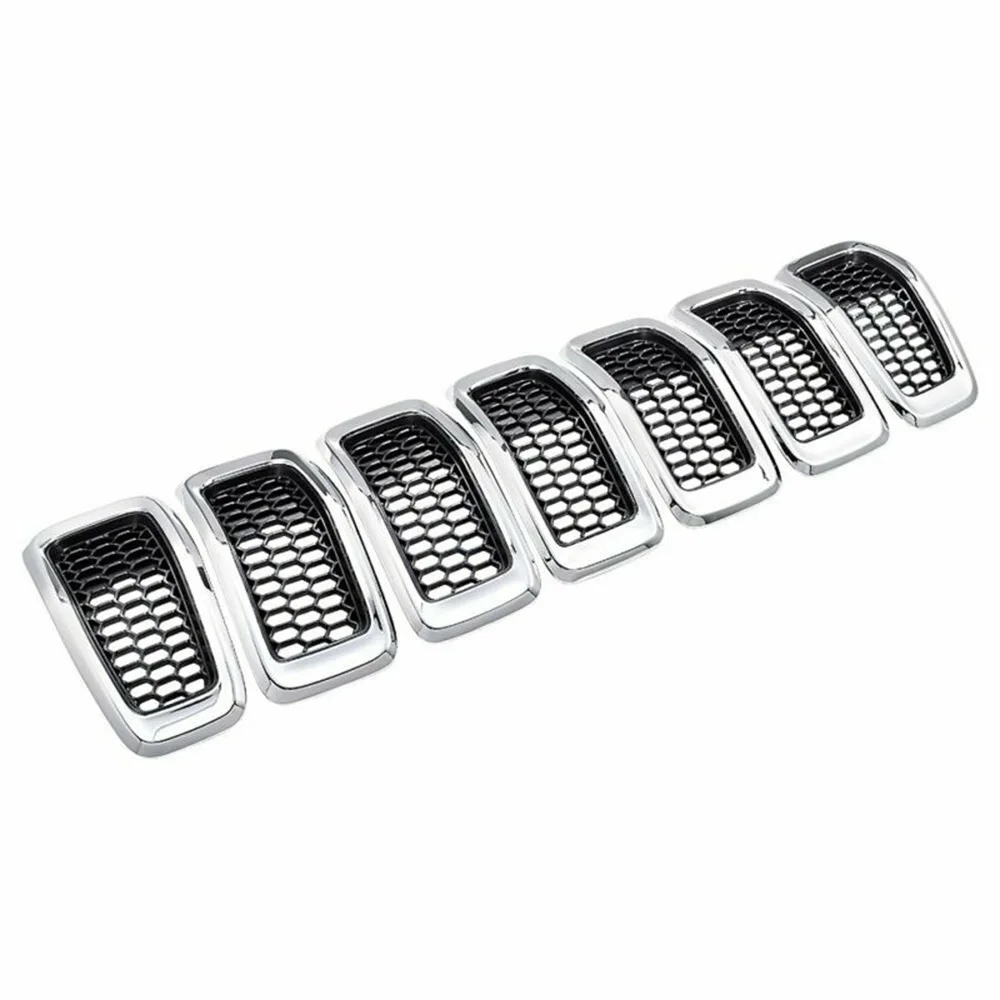 

7pcs/Set Car Insert Cover For Jeep Cherokee 2014-2018 ABS Black Silver Honeycomb Mesh Chrome Trim Car Accessories