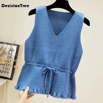 

2020 women sleeveless knitted vest for lady v-neck pullover female tops sweater all match casual tide outerwear pullover
