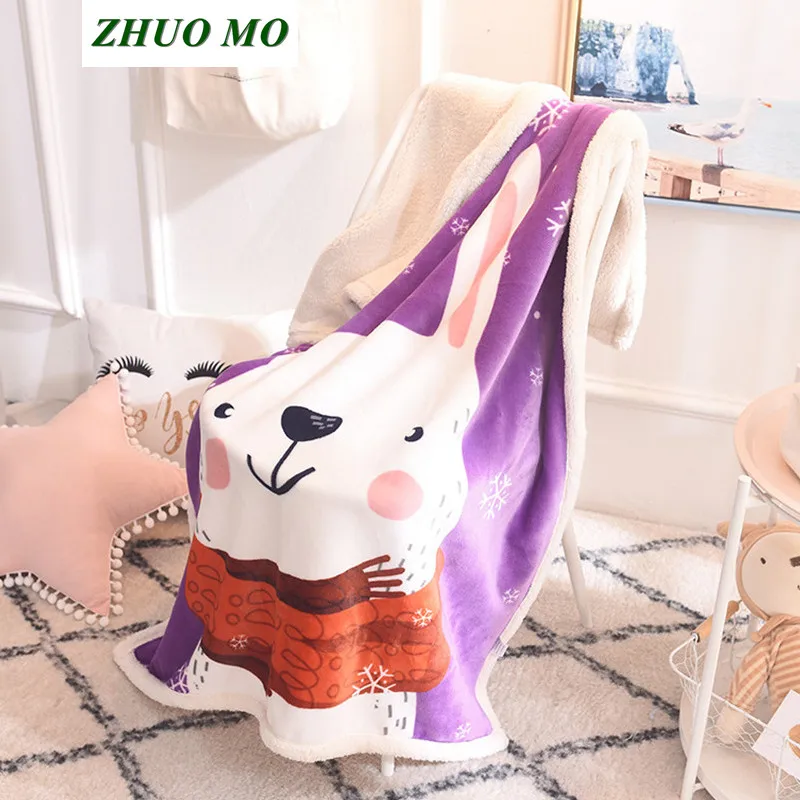 

Cute Cartoon rabbit blanket double layer soft throw blankets for beds Gift for children baby shower Warm cover weighted blanket