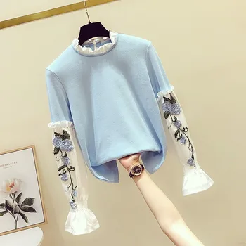 

Women Hoodies New Spring Flower Embroidered Stand Collar Long Sleeve Pullover Shirt Students Casual Hoodie Sweatshirt Loose Tops