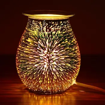 

Essential Oil Diffuser Electric Candle Warmer Glass Wax Melt Warmer With 3D Firework Effect Night Light Tart Burner Aroma Decor