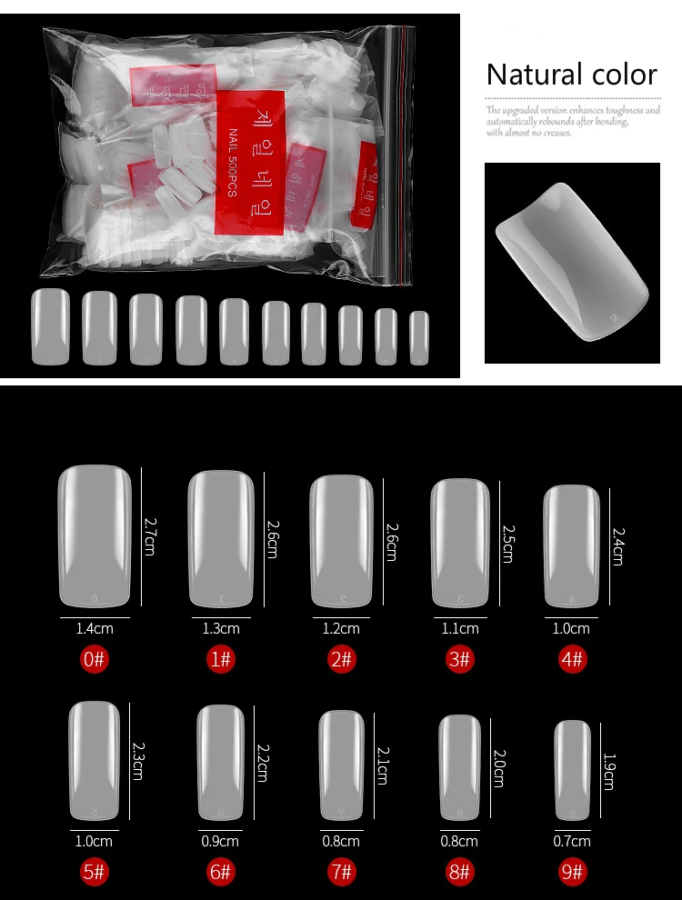 500 шт прозрачный белый натуральный круглый чехол французские накладные полимерные ногти УФ-гель для маникюра ультра гибкие накладные квадратные накладные ногти