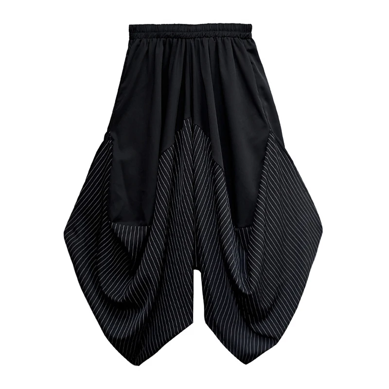 [EAM] High Elastic Waist Black Striped Split Long Harem Trousers New Loose Fit Pants Women Fashion Tide Spring Autumn 2020 1Z313