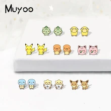 Модные Акриловые серьги мультфильм милые Pokeball эпоксидные серьги из полимеров Пикачу толкает мяч аниме серьги из нержавеющей стали
