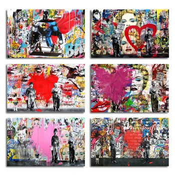 

Large Creative Graffiti Posters And Prints Wall Artwork Einstein Chaplin Street Art Canvas Paintings Living Room Home Decor