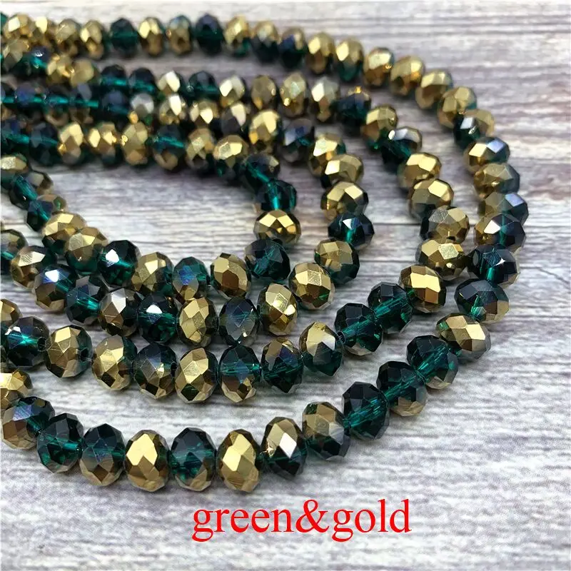 2X3/3X4/4X6/6X8 мм стеклянные бусины Rondelle, круглые бусины для изготовления ювелирных изделий - Цвет: green gold
