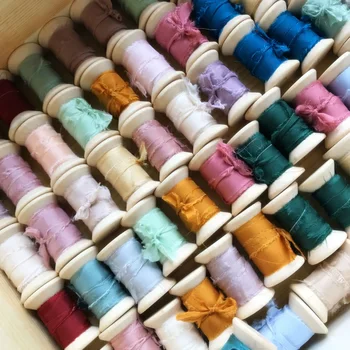 

ins style 5mts 25mm 32mm 50mm 100% Pure Silk Frayed Edge Ribbon for wedding decorate ribbon package ribbon,thin quality