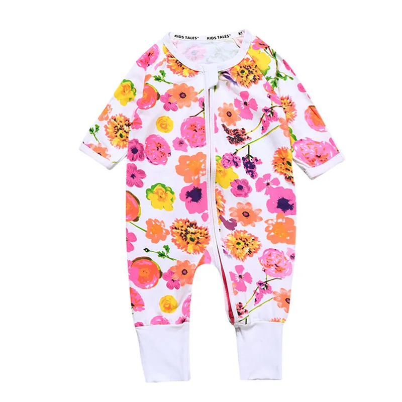 New Cartoon Print Baby Boys Girls Bodysuit Newborn Infant Toddler Jumper Sleepsuit Pajama Cotton Zips Jumpsuit Long Sleeve 0-24M Cute Infant Baby Girls Romper Baby Rompers