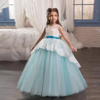 

Baby Girl Dress Wedding Party Pageant Princess Dress Lace Mesh Spliced Gown Flower Girl Ball Gown First Communion Dress Y975