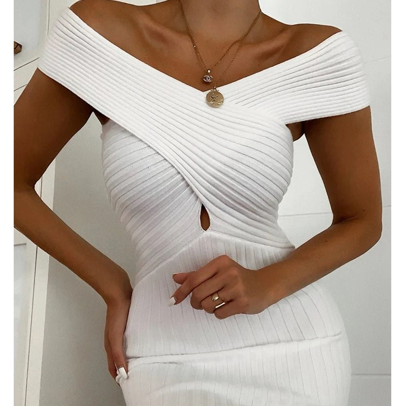 Новое черное, белое, вискозное Бандажное платье, сексуальное, с вырезом лодочкой, до колен, Клубное, с открытыми плечами, вечерние, подиумное, женское платье, одежда