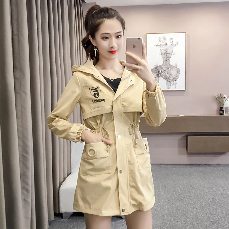 

Fashion WOMEN'S Windbreaker 2018 Autumn New Style Mid-length Slim Fit Slimming Hooded Versatile Fashion Coat