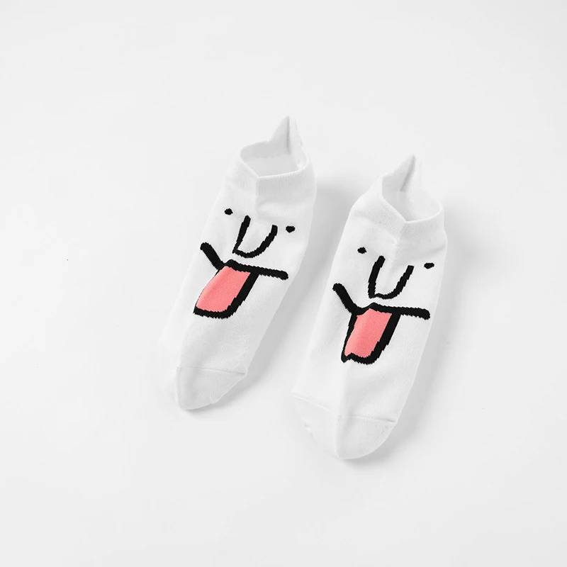 1 пара, женские хлопковые носки, весенне-Летние повседневные забавные носки с мультяшным смайликом,, неглубокие невидимые короткие носки - Цвет: Белый