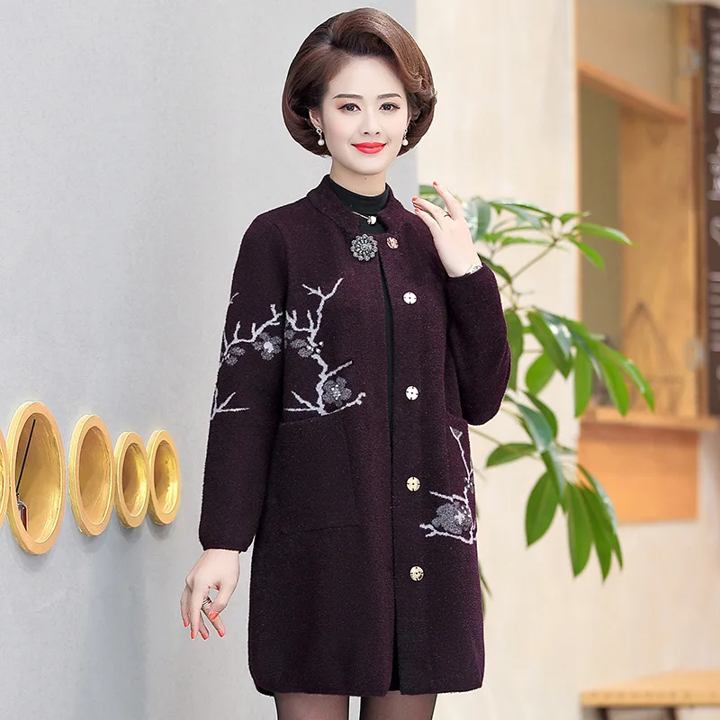 

Middle-aged WOMEN'S Dress Early Spring Coat Plum Mom Spring And Autumn Overcoat Middle Aged And Elderly People Western Style Nob