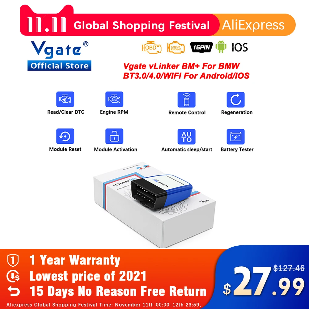 Vgate vLinker BM + для BMW сканер ELM327 BT4.0-беспроводной OBD 2 wifi OBD2 автомобильный