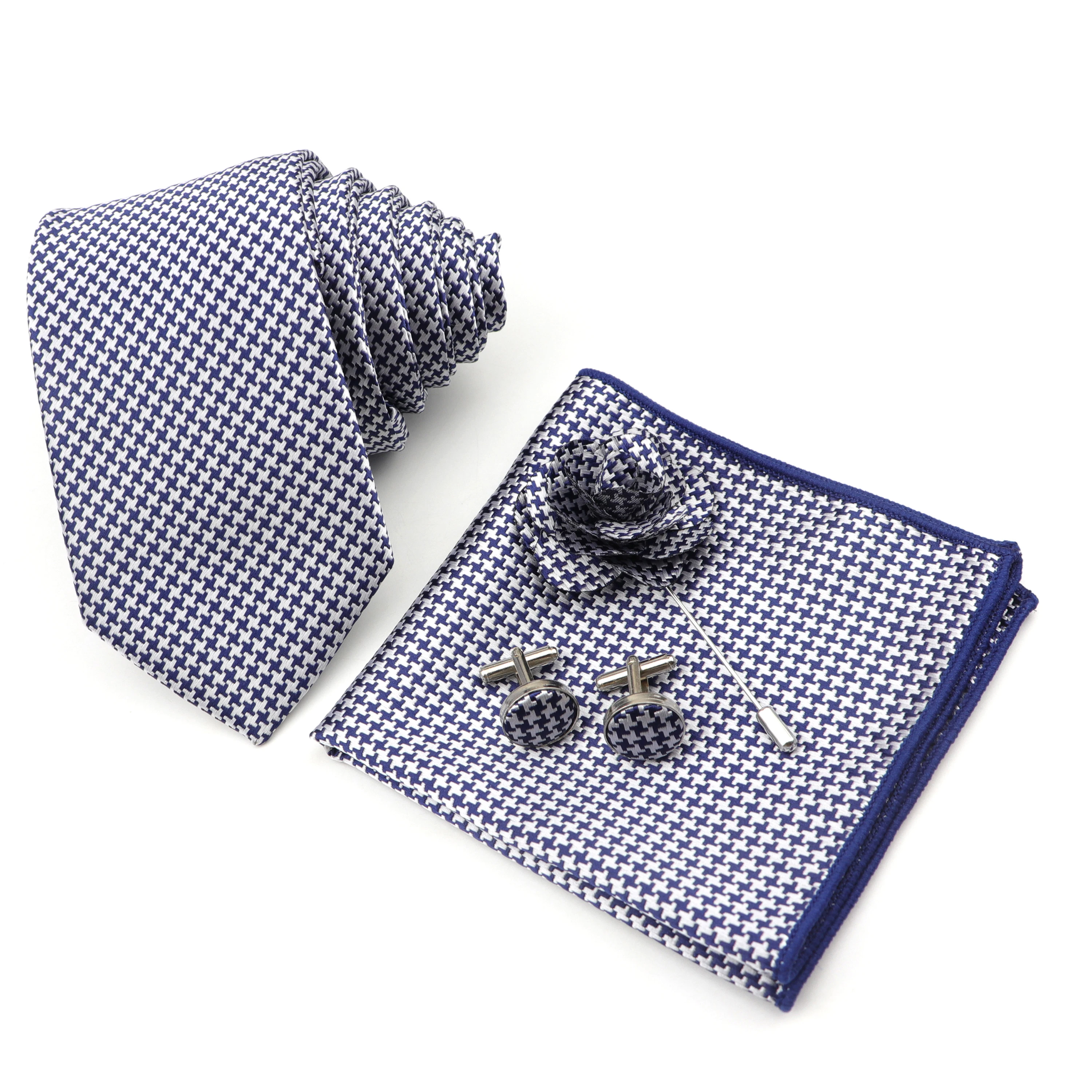 Men's Tie Handkerchief Cufflinks Corsage Set 7cm Polyester Striped