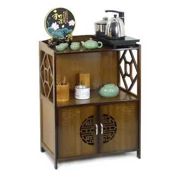 

High-grade bamboo drinking water rack solid Dish storage cabinet rack induction cooker kettle tea set bucket shelf