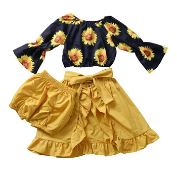 

Baby Girls Long Sleeve Sunflower printed Top + Dress + Short Pant 3PC Clothes Set Children outfits 5sets/lot