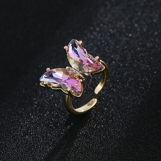 AMC Cute Butterfly Open Rings For Women Colorful Butterfly Adjustable Boho Animal Cuff Ring Jewelry Gifts For Women Kids Girls pink MULTI-ring