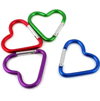 

500Pcs/ Lot Mini Heart Shaped Aluminum Alloy Locking Mounting Carabiner Snaphook Hook Holder 40*44mm