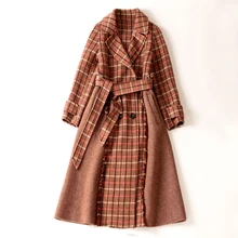 Cthink, отложной воротник, шерстяное Женское пальто, хорошее качество, кисточка, пэтчворк, клетчатое зимнее пальто для женщин, теплое Женское зимнее пальто
