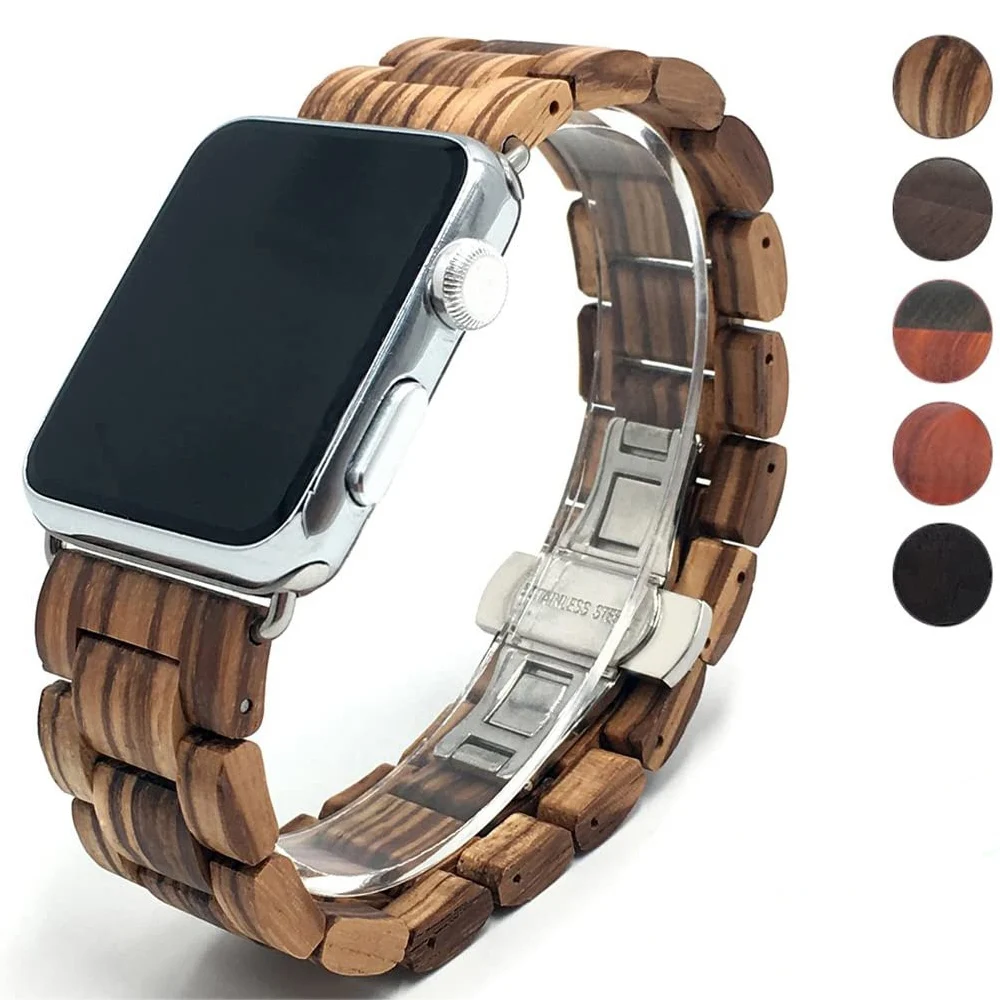 Ремешок деревянный для Apple Watch Series 6 5 SE 4 3 Band 44 мм 38 42 браслет Iwatch 40 аксессуары
