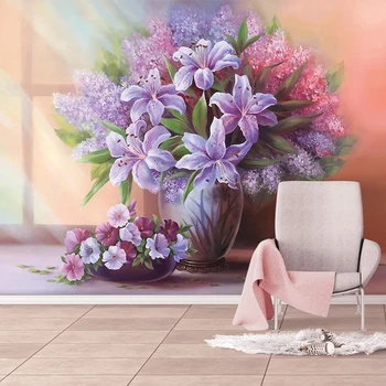 

Custom Mural Wallpaper Lily Lavender Purple Flowers Wall Painting Living Room Bedroom Beautiful Home Decor Papel De Parede 3 D
