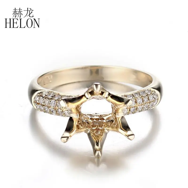 

HELON 9mm Round Solid 14K Yellow Gold AU585 0.4ct Natural Diamonds Women Fine Jewelry Engagement Wedding Semi mount Ring Setting
