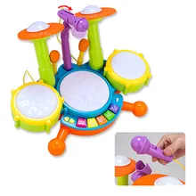 Детский барабанный набор, игрушка джазовый барабан с микрофоном, Детский обучающий Музыкальный барабан, игровой инструмент, электрический светильник, игрушка
