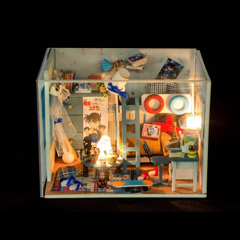 Detective Conan домашнее украшение DIY Conan кабинет деревянная миниатюрная модель наборы украшение-кукла дом подарок на день рождения для мальчика - Цвет: Белый