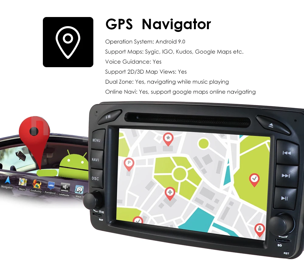 Best 2DIN Android 9.0PX5 Octa core 4GRAM+64GROM GPS Navigation for Mercedes-Benz A-W168 C-W203Viano VitoW209Support SWC WIFI 12