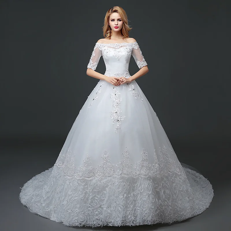 

Vestidos De Festa Curto Rushed To Buy 2020 New Korean Lace A Word Shoulder Wedding Dress Backless Bind Trailing The Princess